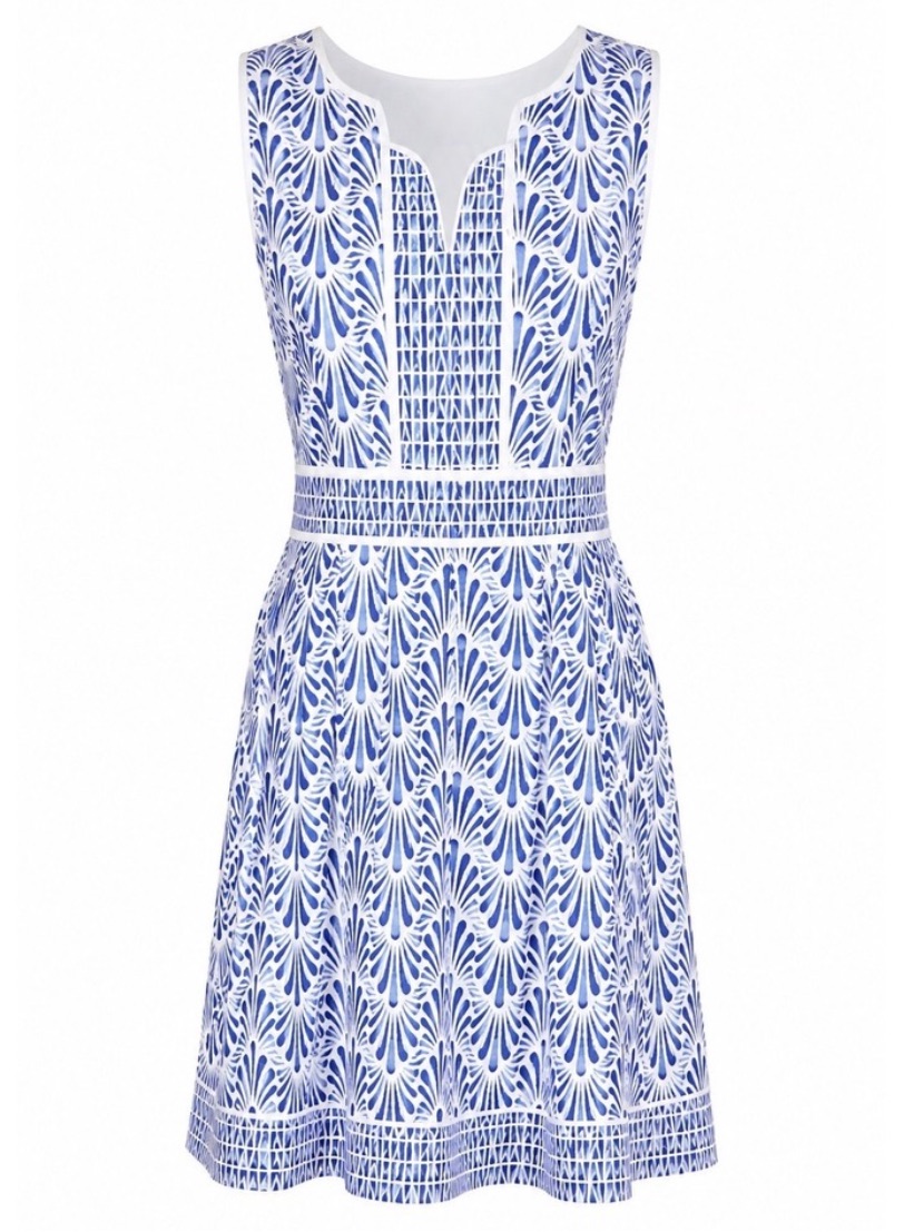 Talbots Fit And Flare Geometric Print Midi Dress Size 12 In Euc